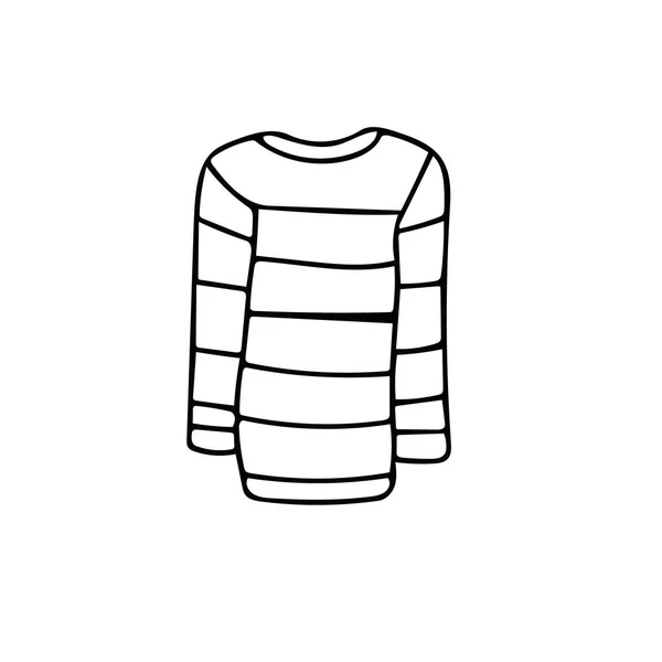 Ropa de suéter a rayas y comodidad en un conjunto de clima frío. Icono de elemento dibujado a mano en estilo doodle . — Vector de stock