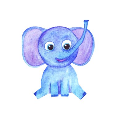 suluboya şirin mavi fil beyaz arka planda izole edilmiş. Çocuklar bebeğim.