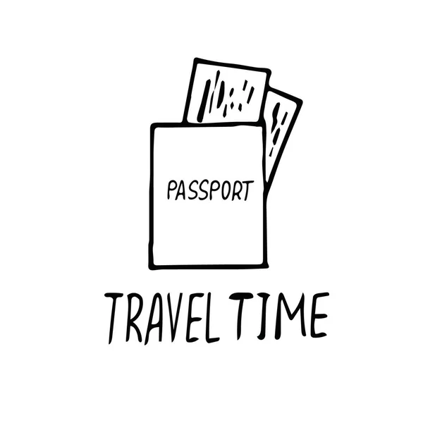 passport and tickets and lettering travel time hand drawn in doodle style. Scandinavian simple liner. documents, trip, flight. element for design icon, card, sticker