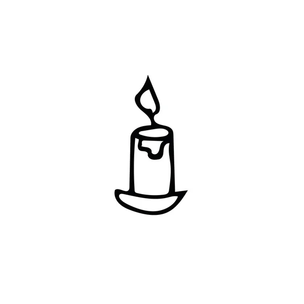 candle with flame in a candlestick hand drawn in doodle style. simple scandinavian liner. Hygge, a cozy home. Element for design icon, postcard, poster, sticker.