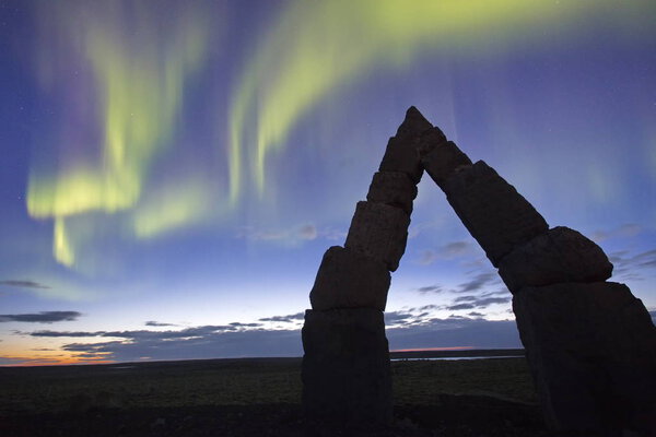 Northen ligths at The Arctic Henge (Raufarhofn, Iceland)