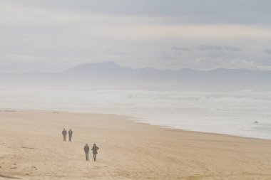 Sahilde yürüyen insanlar. Sosyal uzaklık.