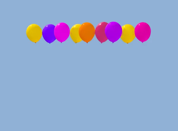 Balões Coloridos Amarelo Rosa Roxo Vermelho Voando Contra Céu Azul — Fotografia de Stock