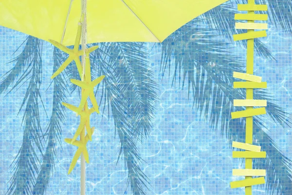 Amarelo Guarda Sol Setas Amarelo Estrelado Humor Espaço Verão Resort — Fotografia de Stock