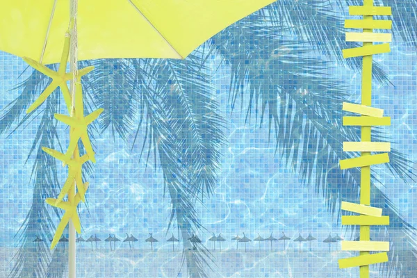 Κίτρινη Ομπρέλα Βέλη Κίτρινο Αστερίες Διάθεση Διαφημιστικό Χώρο Καλοκαίρι Θέρετρο — Φωτογραφία Αρχείου