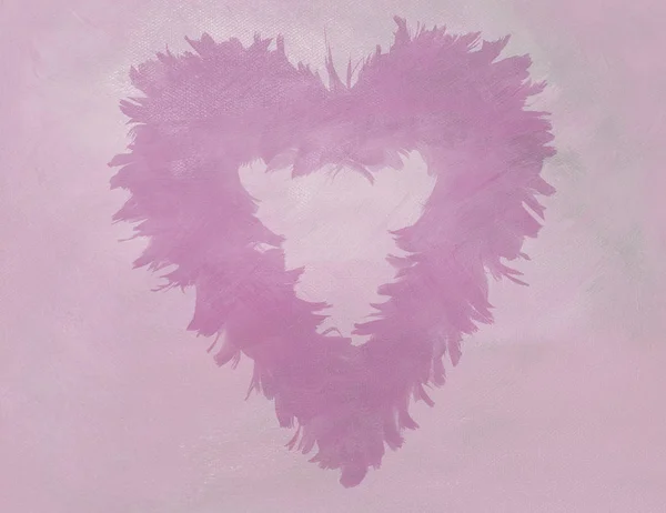Corazón Pluma Sobre Lienzo Óleo Rosa Copia Espacio Textura — Foto de Stock