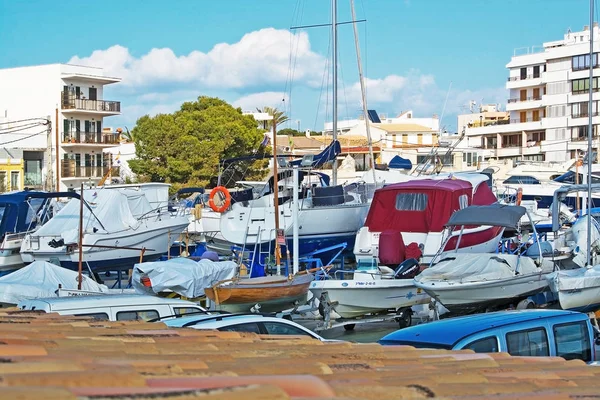 Palma Mallorca Spain February 2018 Boats Cala Gamba Marina Overcast — Stock Photo, Image