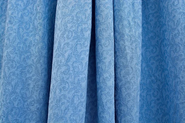 Hermoso Azul Plegado Damasco Tejido Tela Fondo Textura Horizontal — Foto de Stock