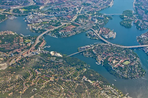 Stockholm Suecia Junio 2018 Plano Aéreo Sobre Estocolmo Essingeleden Puente — Foto de Stock