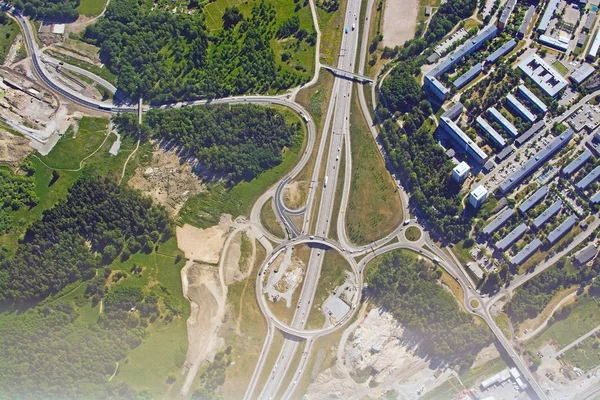 Freeway Rotonde Patroon Met Luchtfoto Van Het Verkeer Stockholm Zweden Stockfoto