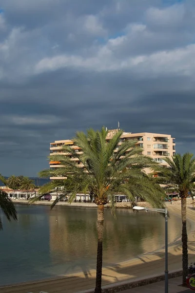 Morning Sunshine Beach Palm Trees Cala Estancia Mallorca Balearic Islands — Stock Photo, Image