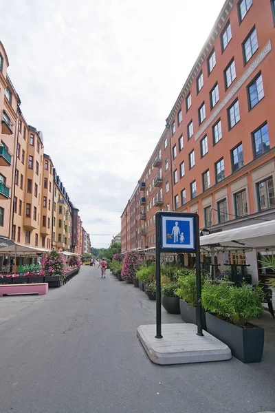 Stockholm Suécia Julho 2018 Rua Pedonal Com Sinal Restaurantes Rorstrandsgatan — Fotografia de Stock