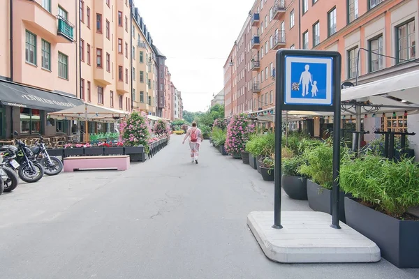 Stockholm Sverige Juli 2018 Gågata Med Skylt Och Restauranger Rörstrandsgatan — Stockfoto