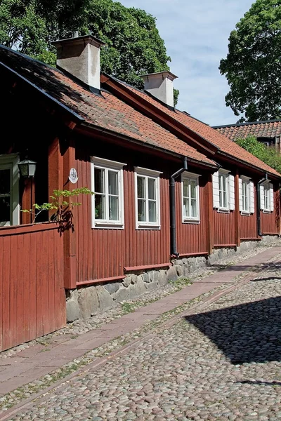 Stockholm Suécia Julho 2018 Old Red Wood Homes Hills Sodermalm — Fotografia de Stock