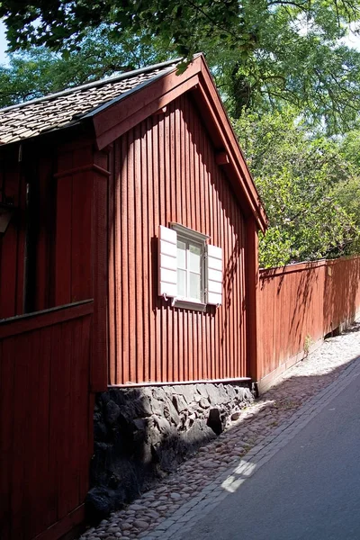Antiguas Casas Madera Roja Las Colinas Sodermalm Estocolmo Suecia — Foto de Stock
