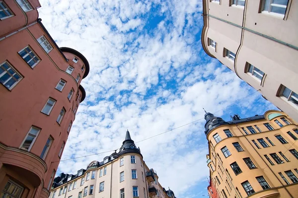 Edificios Típicos Vasastán Centenarios Beige Amarillo Asperezas Rojas Estocolmo Suecia — Foto de Stock