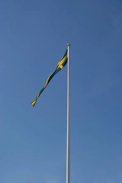 Swedish Flag Pennant Blue Sky — Stock Photo, Image