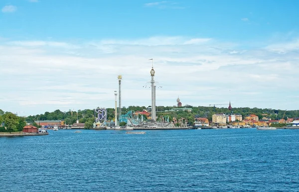 Stockholm Suécia Julho 2018 Parque Diversões Grona Lund Com Carrosséis — Fotografia de Stock