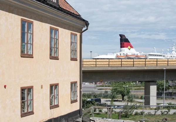 Stockholm Svezia Luglio 2018 Vecchio Edificio Residenziale Camino Gabriella Sodermalm — Foto Stock