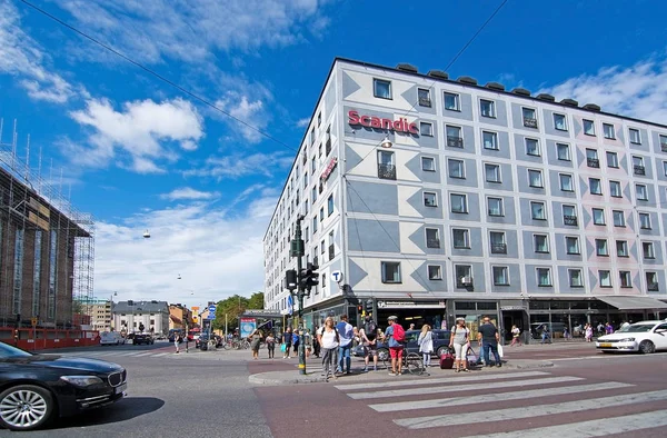 Stockholm Suécia Julho 2018 Vista Rua Com Edifícios Pedestres Medborgarplatsen — Fotografia de Stock