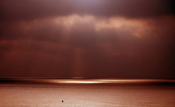 Dramatic Sunset Skies Sun Sunlit Ocean Horizon Mediterranean Sea Spain — Stock Photo, Image