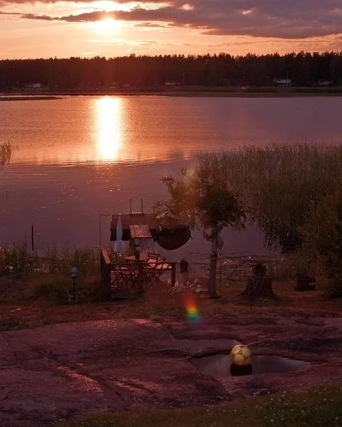 Tramonto Estivo Sul Lago Varmland Svezia Paesaggio Naturale — Foto Stock