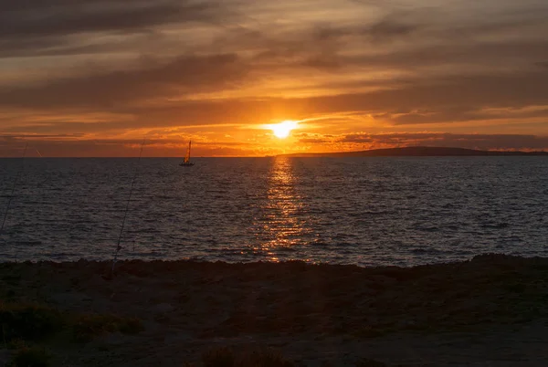 Seascape Sailboat Sunset Mediterranean Sea Mallorca Spain — Stock Photo, Image