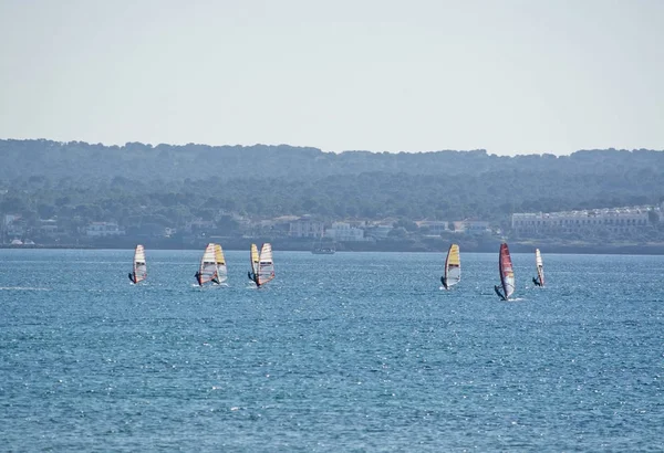 Can Pastilla Mallorca Spanien December 2018 Vindsurfing Segel Blå Palma — Stockfoto