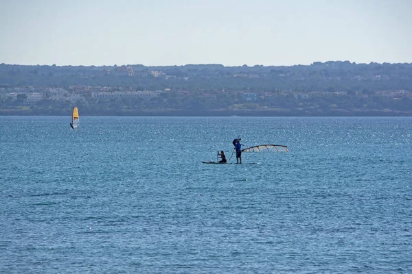 Can Pastilla Mallorca Spain December 2018 Windsurfing Sails Blue Palma — Stock Photo, Image