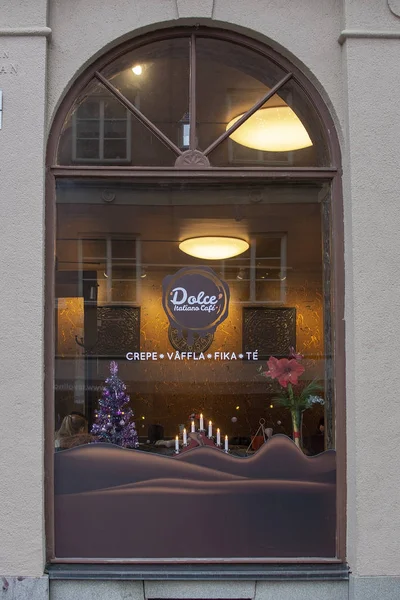 Stockholm Suecia Diciembre 2018 Dolce Italiano Café Exterior Window Christmas — Foto de Stock