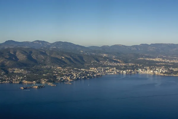 Paisagem Costeira Vista Aérea Uma Tarde Ensolarada Baía Palma Maiorca — Fotografia de Stock