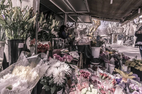 Palma Mallorca España Febrero 2019 Vendedores Flores Rambla Soleado Día — Foto de Stock