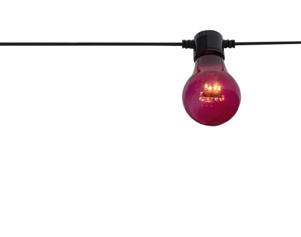 Röd färg glödlampa på strängen — Stockfoto