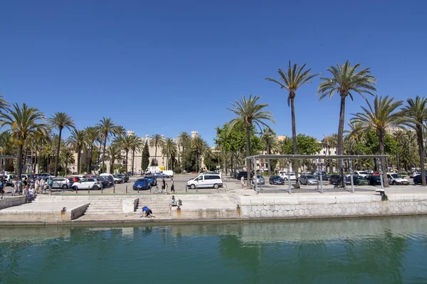 La Llotja and car park on Paseo Maritimo and palms — Stockfoto