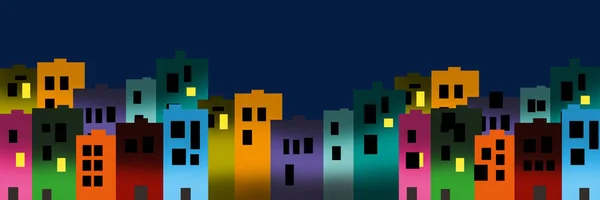 Ilustración digital de edificios coloridos de la ciudad por la noche —  Fotos de Stock