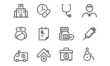 Tıbbi simgeler vektör tasarımı ana hatları 
