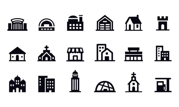 Gebäude Icons Set Vektor Design — Stockvektor