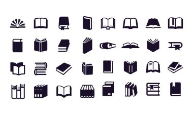 kitap simgeleri vektör tasarımı siyah ve beyaz 