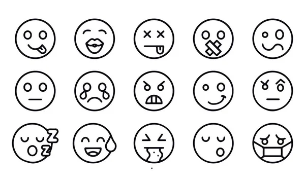 Rancangan Vektor Ikon Garis Emoticon - Stok Vektor