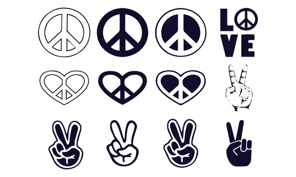 Peace Icons Vektor Design Schwarz Und Weiß — Stockvektor