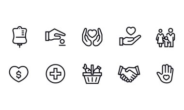 Gönüllü ve Yardımseverlik simgeleri vektör tasarımı 