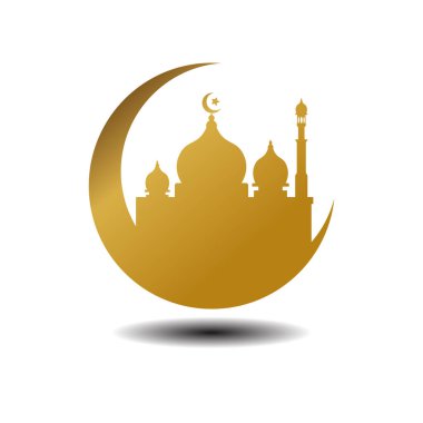 Gölgeli Modern Cami Moslem Icon Vektör Altın beyaz Arka Plan