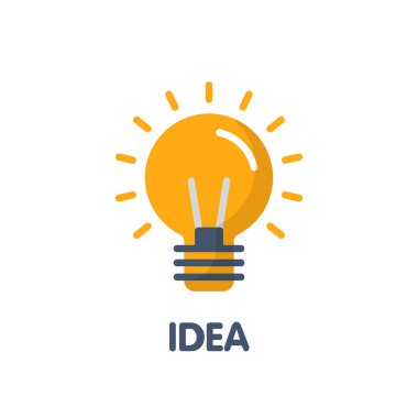 Beyaz arkaplanda ampul fikri düz simge tasarımı çizimi.