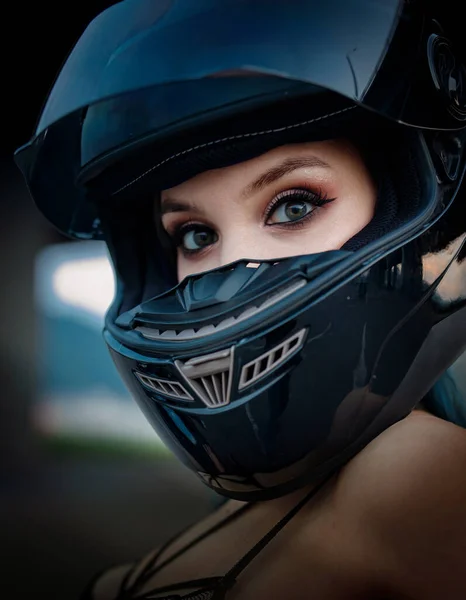 Sexy Woman Helmet Background — Stock Photo, Image