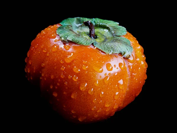 Zralý Šťavnatý Persimmon Izolován Černém Pozadí — Stock fotografie