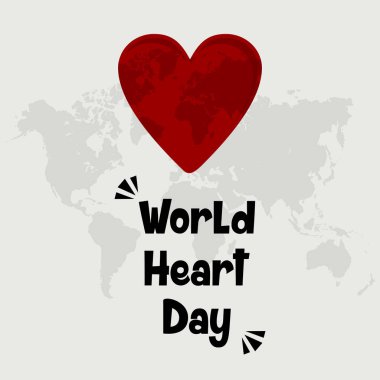 Kalp dünya haritası ile Dünya Kalp Günü vektör tasarımı