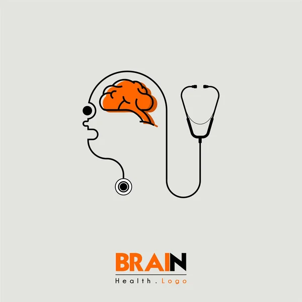 大脑和健康卡通图标标志从侧面看到头部的人和听诊器 — 图库矢量图片