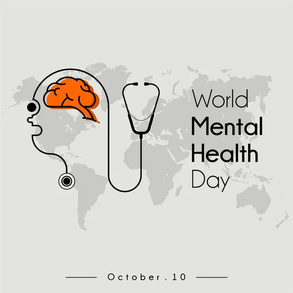 World Mental Health Day with Brain and health cartoon icon logo seen from the side with head stethoscope people