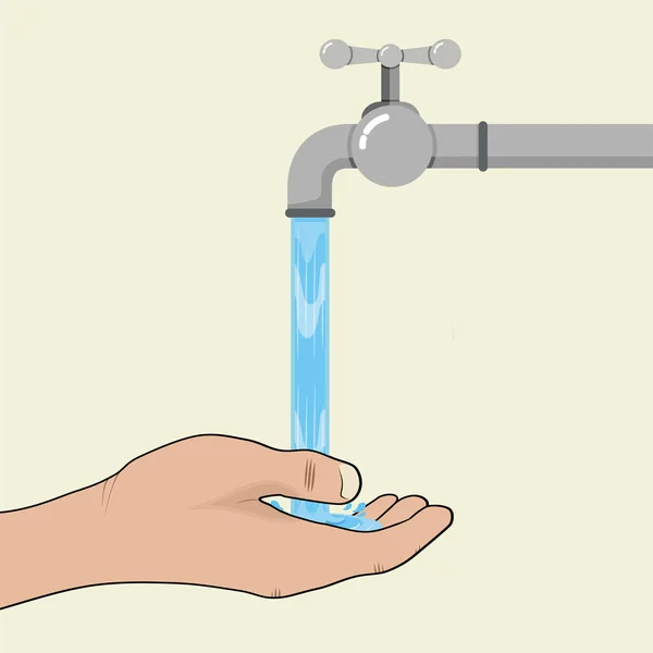 Right Hand Cartoon Vector Handwashing Water Faucet — Stock Vector