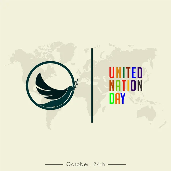 Ημέρα Του Ηνωμένου Έθνους Πολύχρωμο Κείμενο Και Λογότυπο Μινιμαλιστικό Περιστέρι — Διανυσματικό Αρχείο
